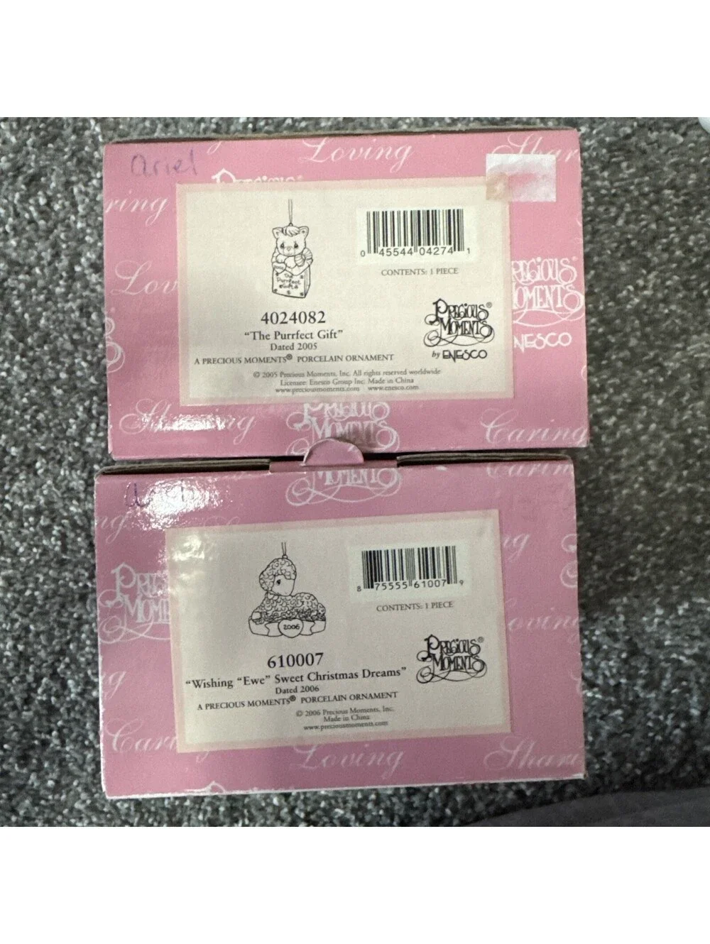NIB Precious Moment Ornaments. Set of 2. Purrfect Gift. Wishing Ewe